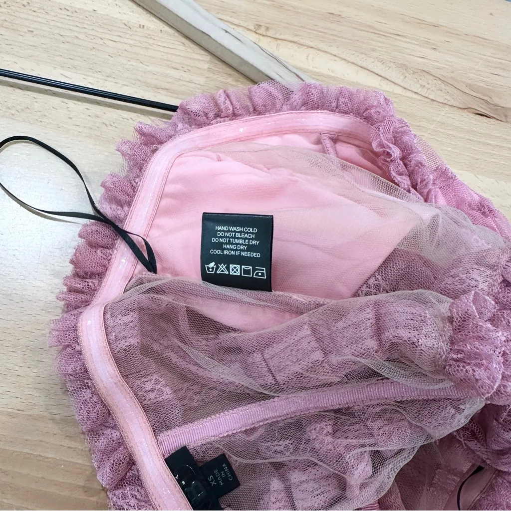 Revolve x NBD Ahlani Top Blush Pink Ruffle Lace Cropped Sleeveless size XS - Image 7