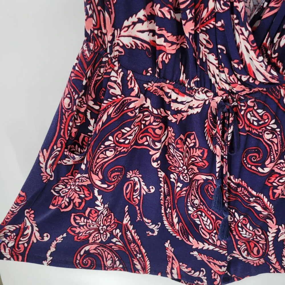 Spense Womens Romper XL Blue Red Paisley Cold Shoulder Boho Pullover Stretch - Image 6