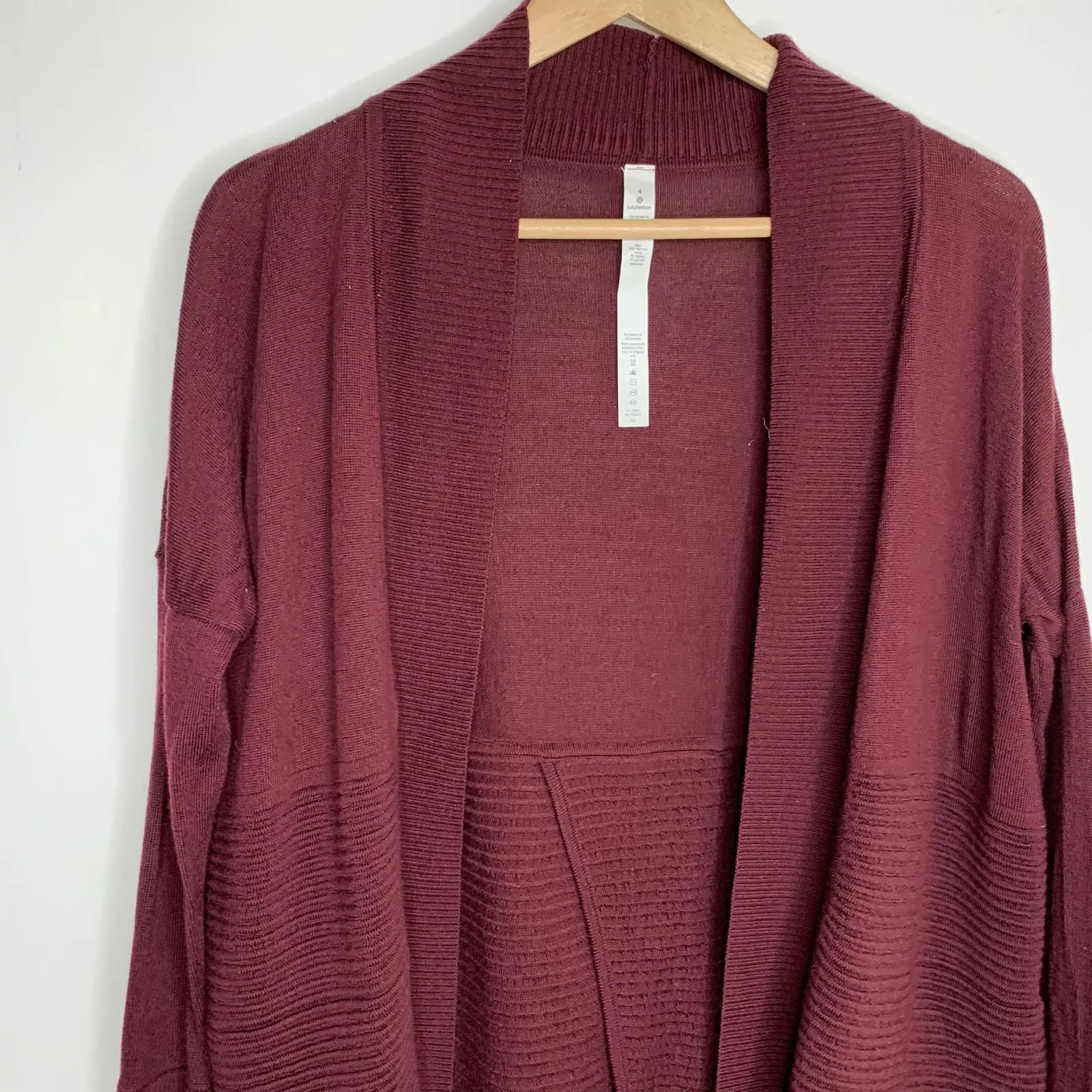 Lululemon Sit in Lotus Heathered Plum Cardigan Wrap Sweater Burgundy Wool 4 - Image 6