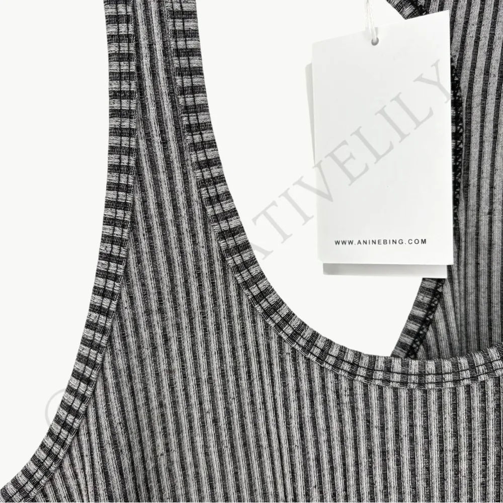 NWT Anine Bing Kristen Asymmetrical Ribbed Stretch Tank | Sz Medium | Black/Grey - Image 7