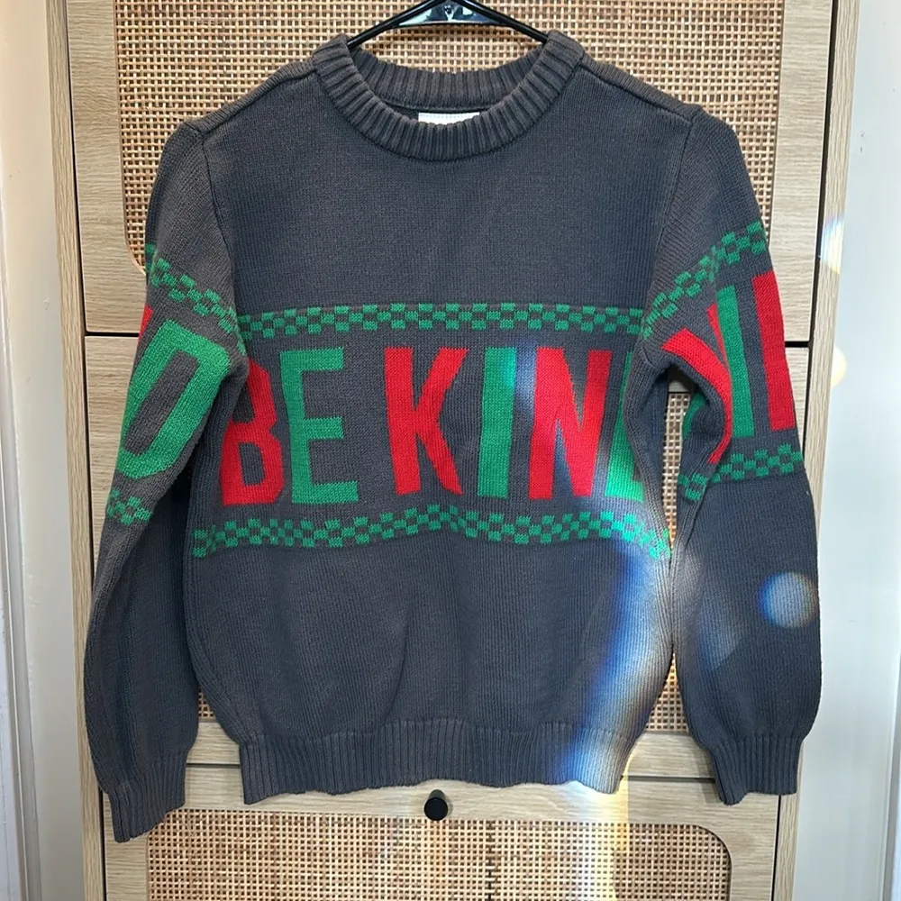 ImL Be Kind Holiday Christmas Long Sleeve Sweater Size XS Gray - Image 3