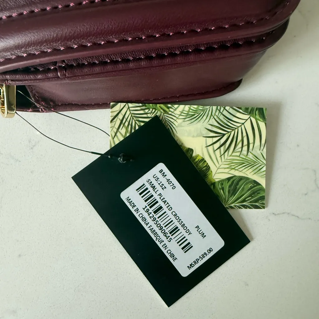 Badgley Mischka Vegan Leather Pleated Crossbody Bag - Plum‎ - NWT - Image 10