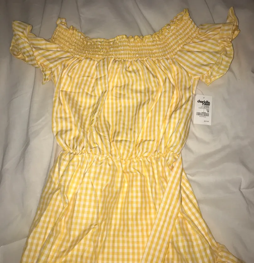 Charlotte Russe off the shoulder yellow plaid dress  - Image 2