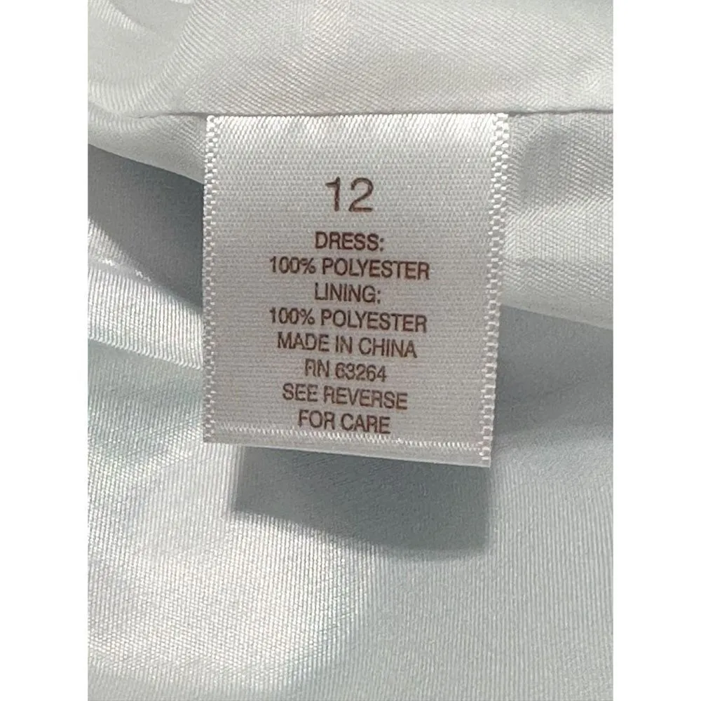 Dress Barn Floral Satin Sleeveless V- Neck Fit & Flare Mini Dress White Blue‎ 12 - Image 11