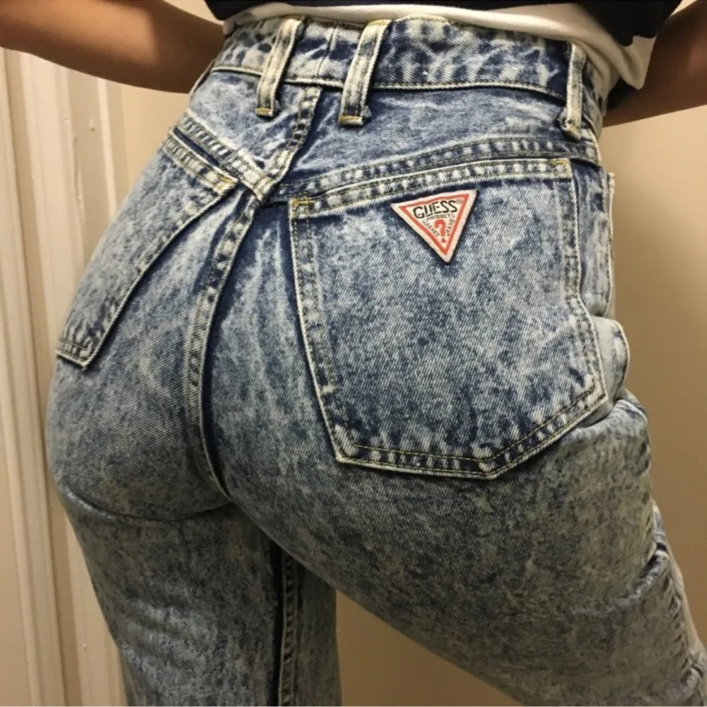 Vintage Button Fly High Waist Acid Wash Mom Jeans C16 - Image 2