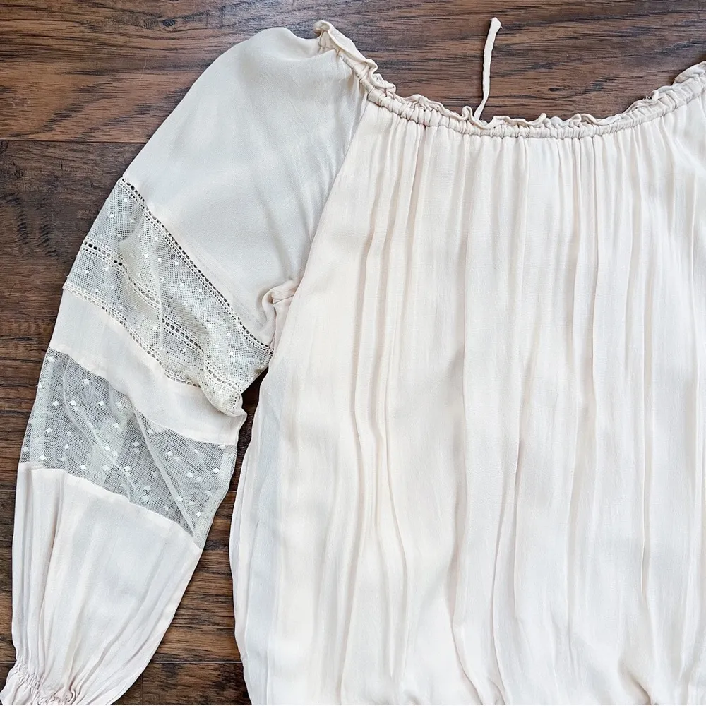 GUESS by Marciano • vintage peasant blouse top beige nude lace sheer boho - Image 12