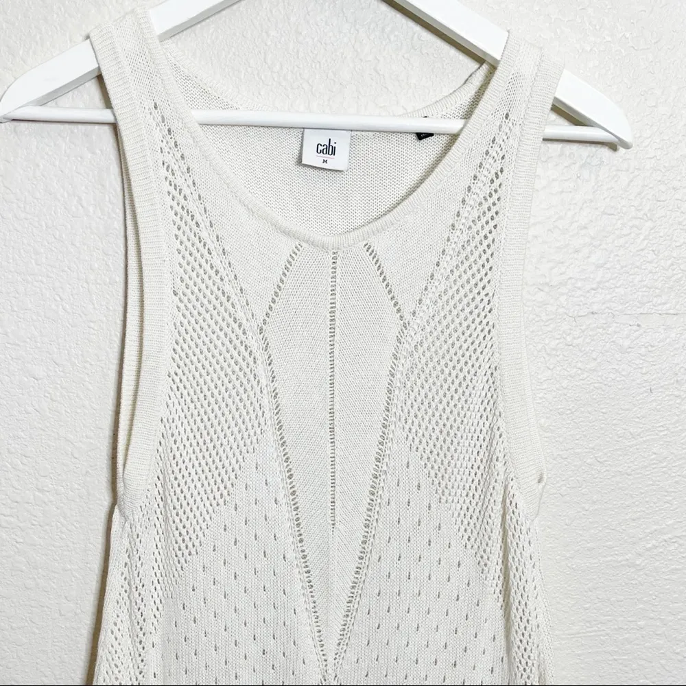 CAbi #5136 Open Knit Tennis Tank Top Womens Size M Sleeveless Sweater Off White - Image 3