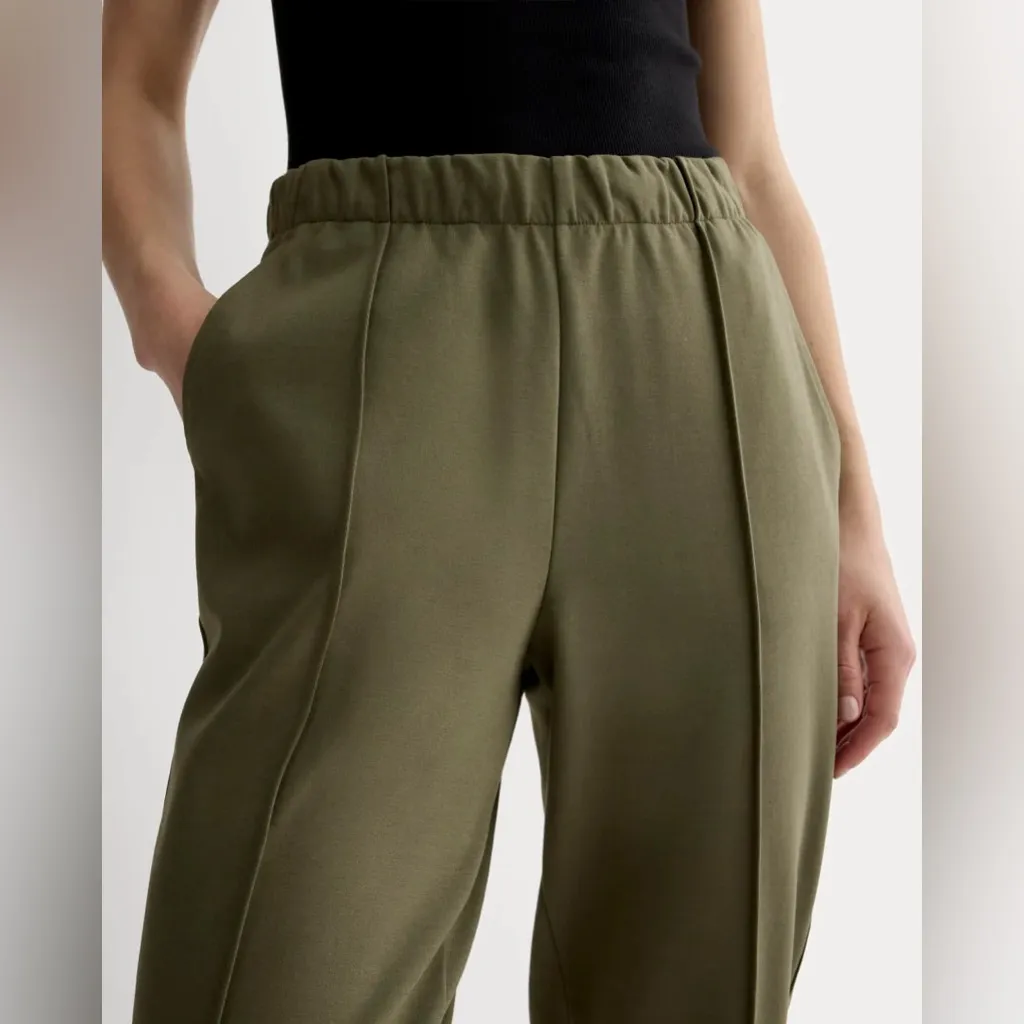 Everlane Drawstring Dream Pant Pintuck Tapered Leg Business Casual Olive Size M - Image 2