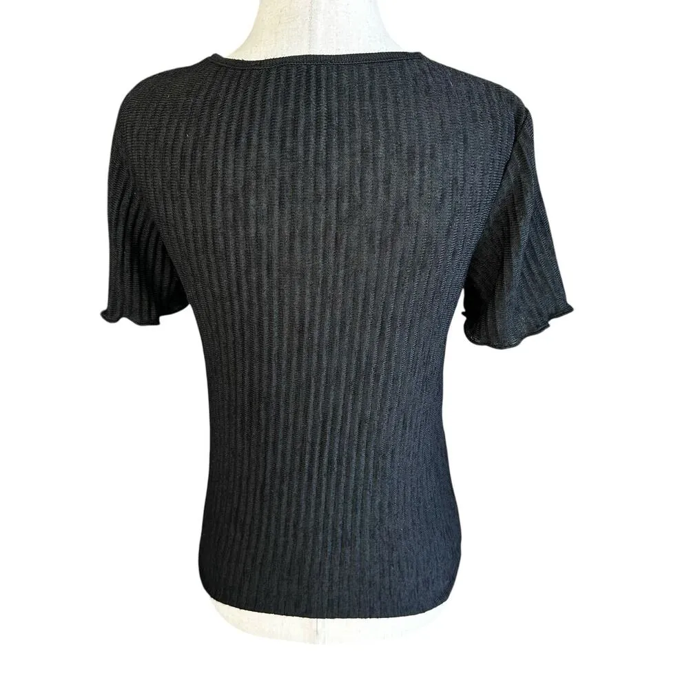 Zara Black Knit Sheer T-shirt Women Basic Top Size Medium | 67-37 - Image 2