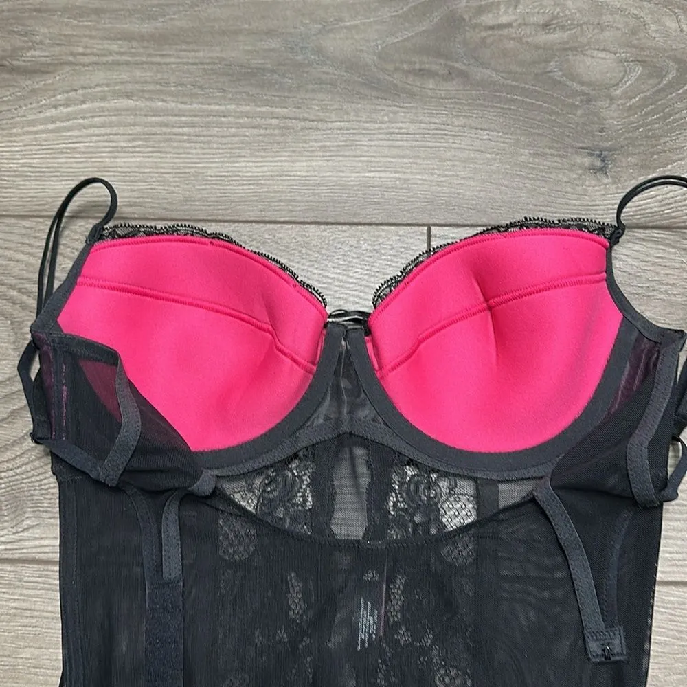 Victoria’s Secret Black And Pink Lace Garter Corset‎ Bustier Size 34C - Image 9