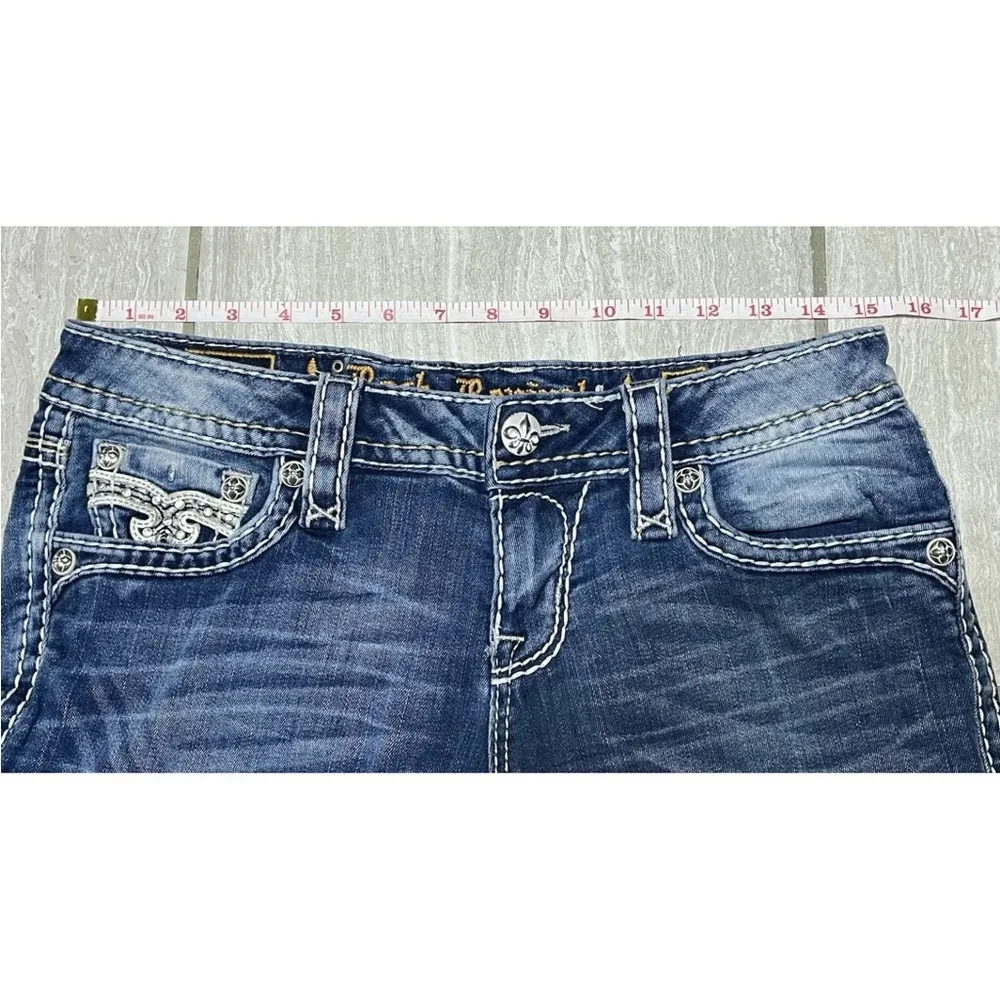 Rock Revival Crop Denim Jeans Arisa Women's 28 Embroidery Embellishments Flap - Image 7