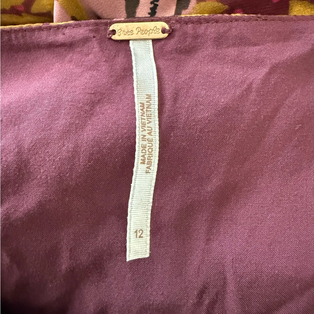 Free People Purple Gold Morning‎ Floral Mini Dress Size 12 Boho - Image 8