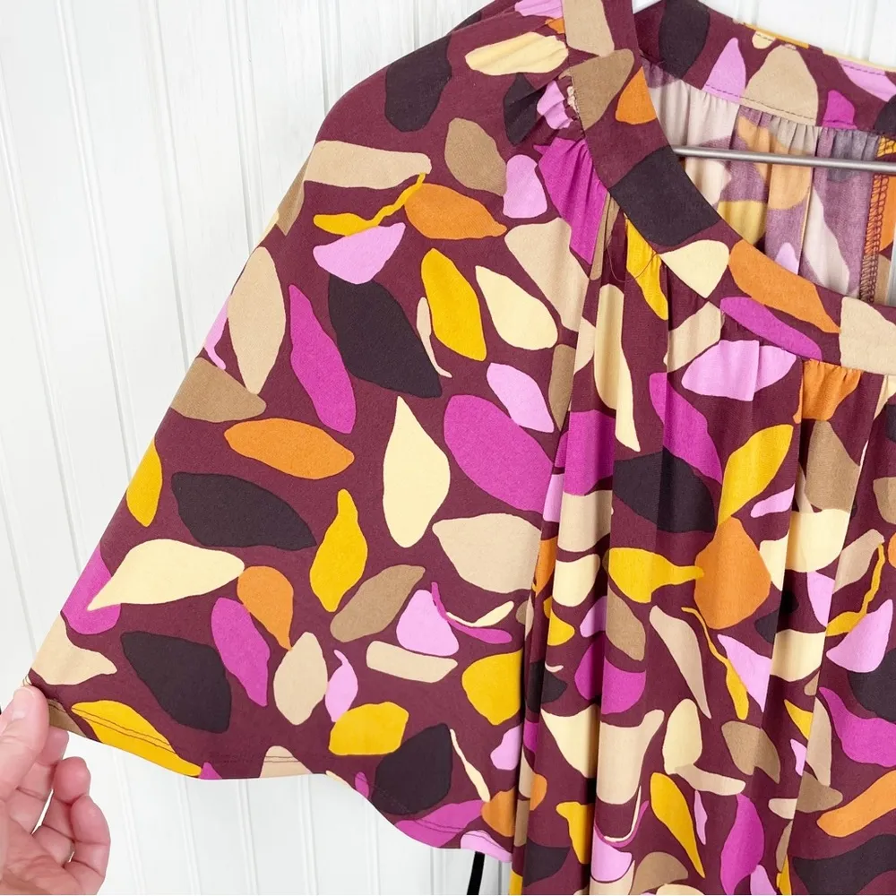 NEW Maggy London Women's Bell Sleeve Shirred Tent Dress Maroon Gold US Size 14 - Image 8