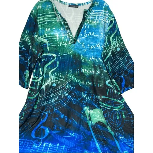 Azalea Music Note Print Tunic Top‎ / Mini Dress – Size 2X Blue - Image 3
