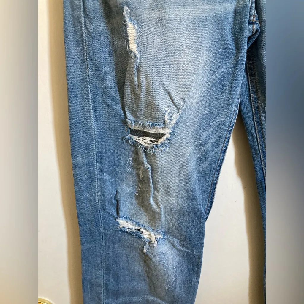 Eunina Medium Wash Frankie Low Rise Girlfriend Distressed Ripped Denim Jeans #S - Image 9