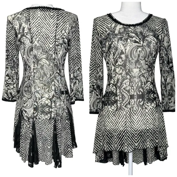 Mechant Y2K Vintage Tunic Top S/M Fairy Whimsigoth Sheer Asymmetrical Lace Shirt Black - Image 2