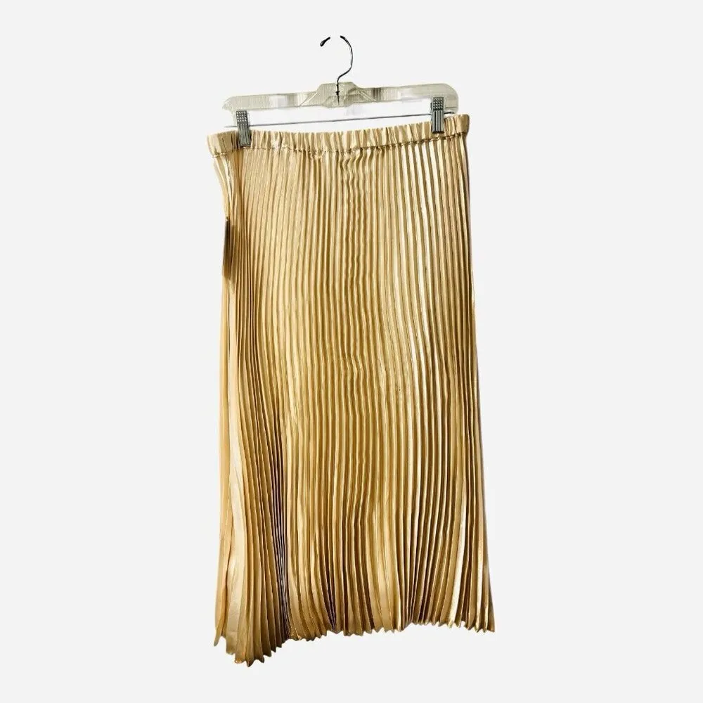 Tash and Sophie Satin Pleated Champagne Midi Skirt Size XL Pull - Image 5