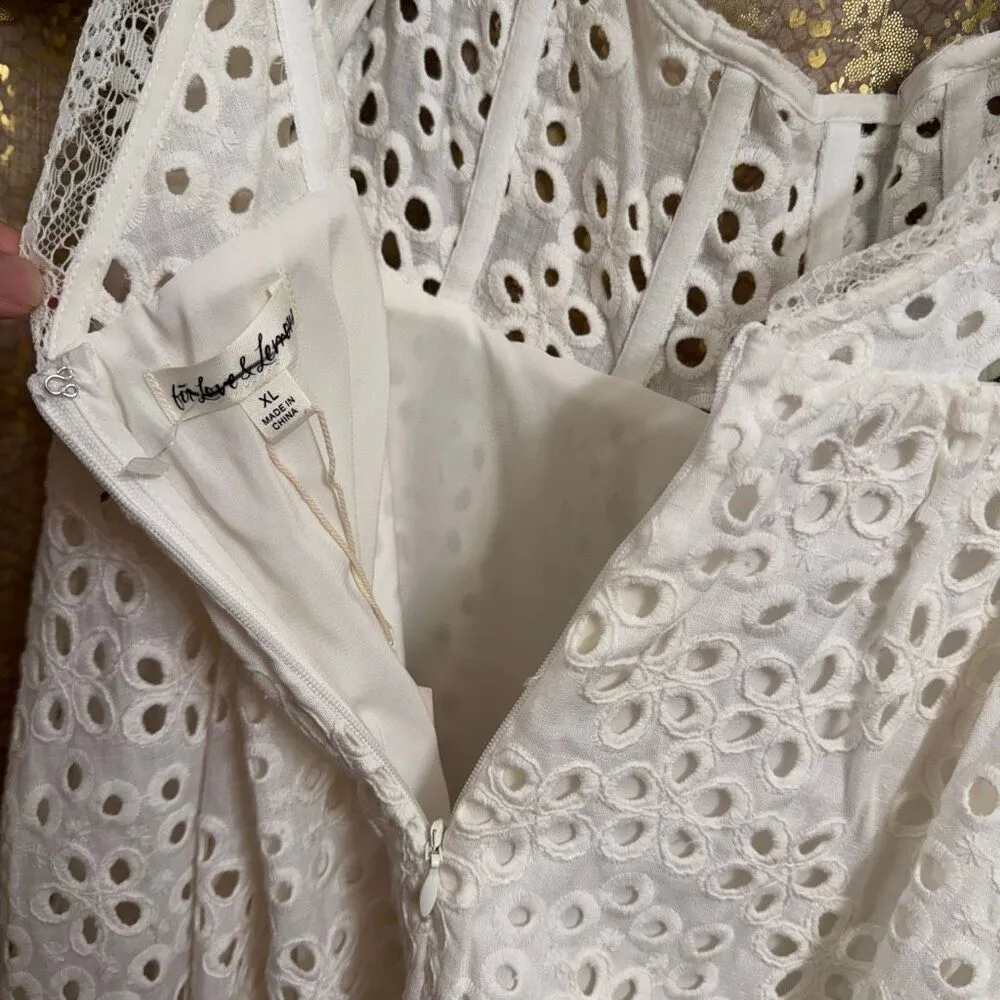 For Love & Lemons Becca White Eyelet Puff Sleeve Mini Dress XL NWT - Image 12