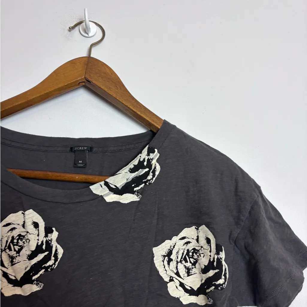 J. Crew Gray White Pop Art Floral Rose Graphic Print Short Sleeve T-shirt - Image 6