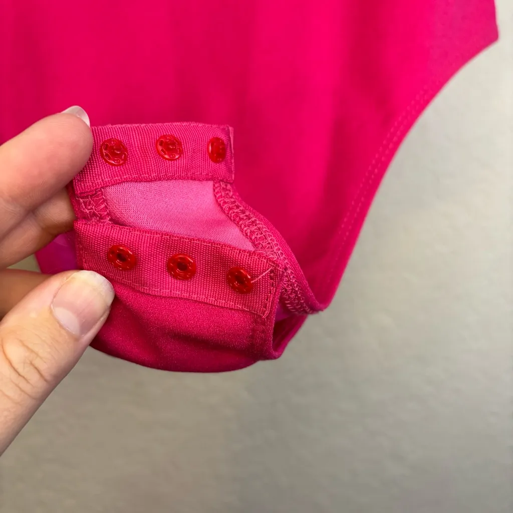 Hot Pink Puff Sleeve Ruffle Short Sleeve Body Suit Size S - Image 5