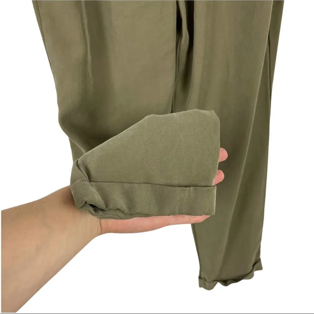 Zara Paperbag Waist Green Viscose High Rise Waisted Trousers Pants Size Medium - Image 7