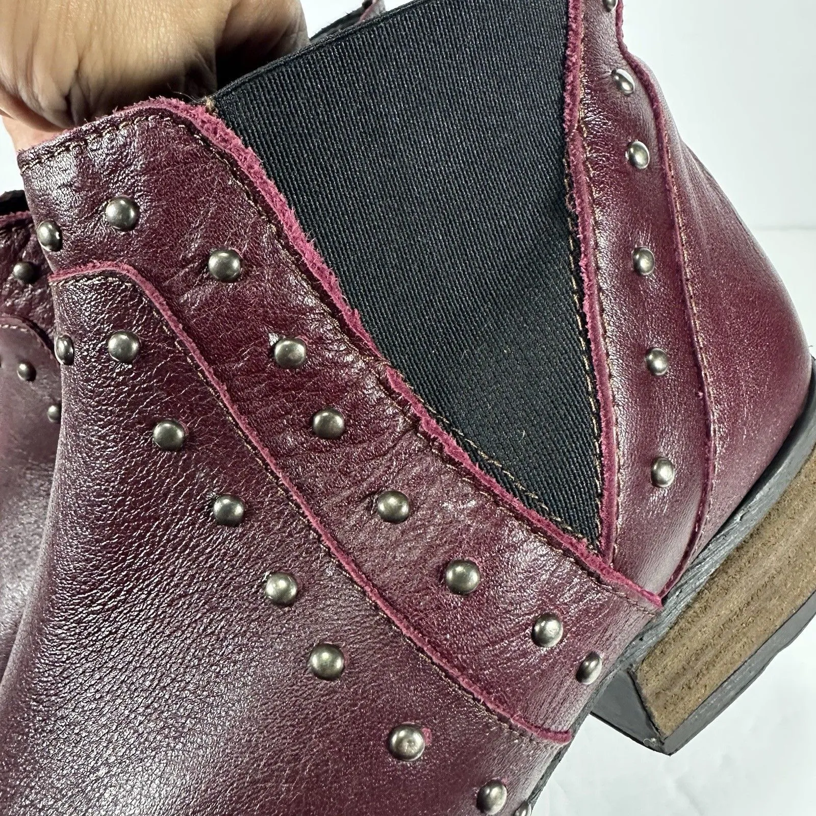 Mas Artisan Burgundy Leather Studded Ankle Boots | Made in Mexico Size 6.5 - Image 4