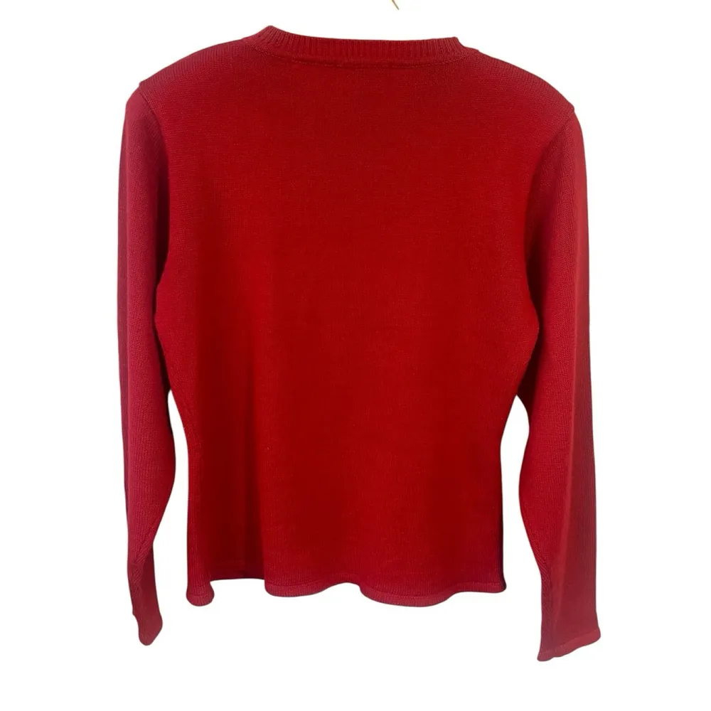YarnWorks Sweater Womens Large Red Long Sleeve Shoulder Pads Crew Neck Vintage - Image 8