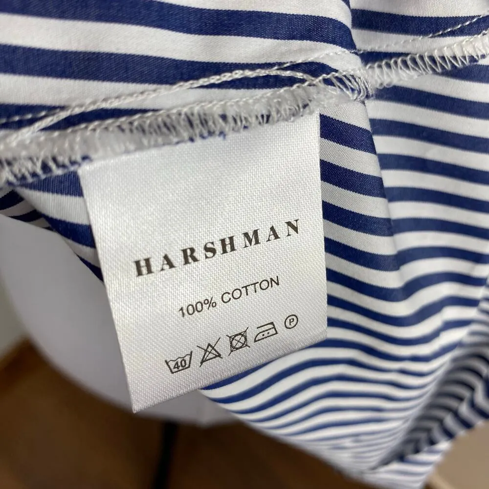 Harshman Beckett Popover Top Blouse Navy & White Stripe XS Oversized Blue - Image 9