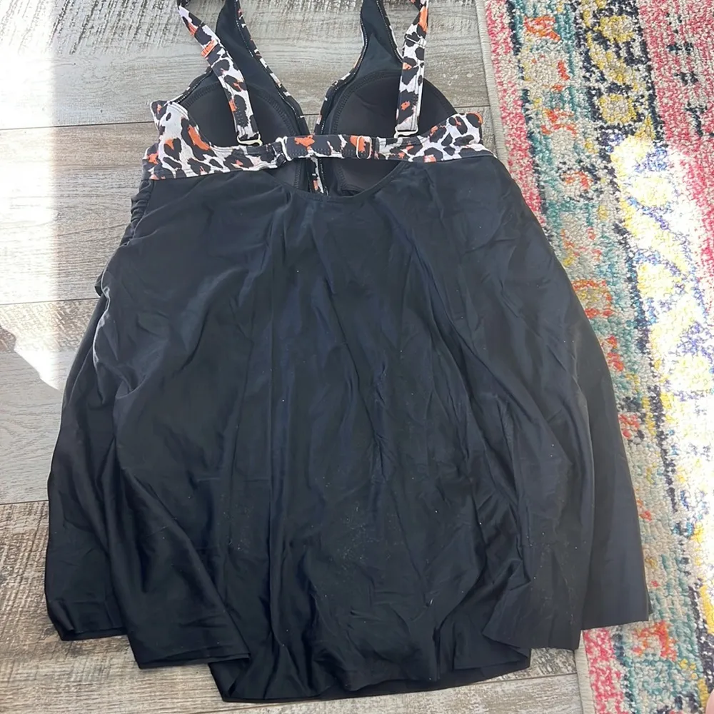 Leopard Print and Black Women's Swim Dress Brown Size 14W - Image 4