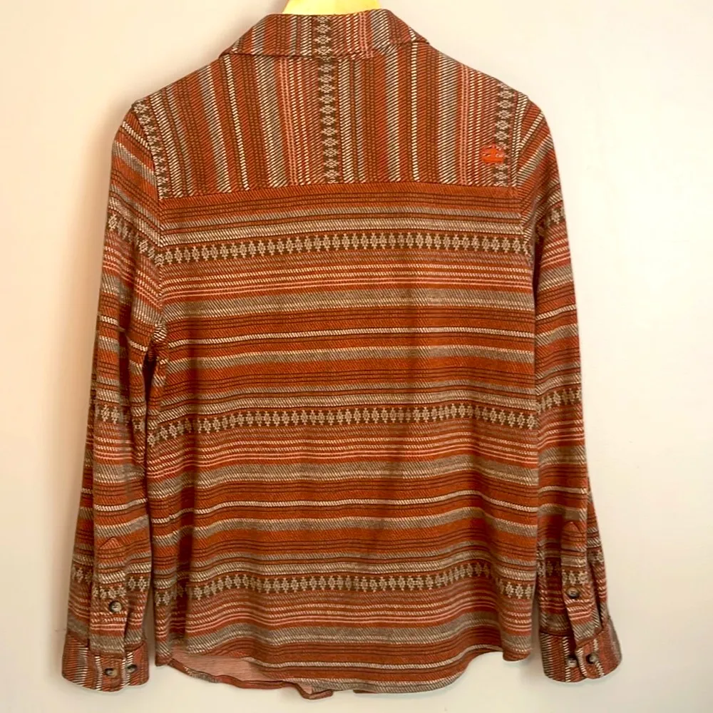Levitate Aztec Striped Flannel Cotton Shirt Brown Tan Rust Size Large - Image 4