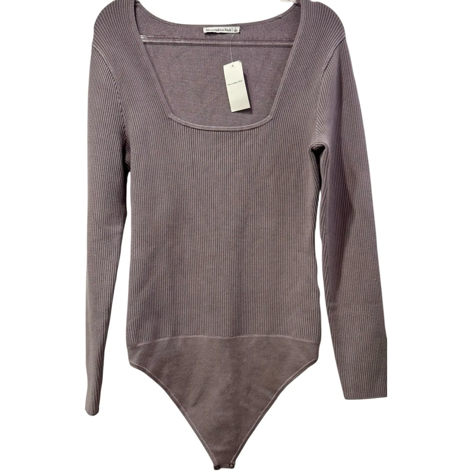 NWT Abercrombie & Fitch Rubber Knit Thong Bodysuit Ottoman Square‎ Neck Sz Large - Image 3