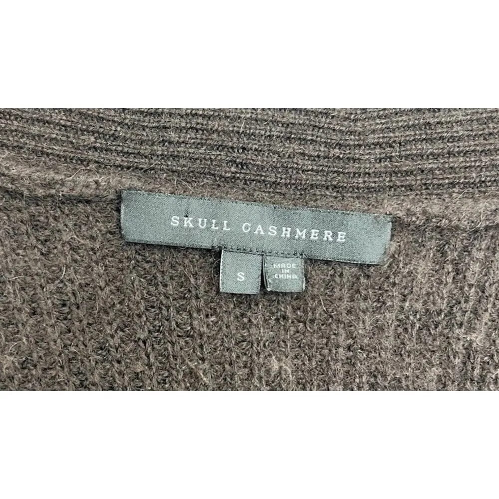 Skull Cashmere Sweater S Brown Ribbed Twist Belted Long Cardigan Cashmere Wool - Image 8