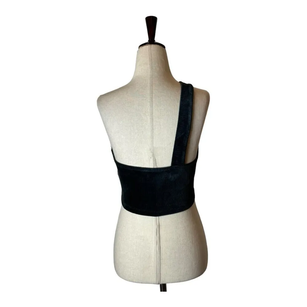 Urban Outfitters Shirt Women Large Gray Ribbed Cropped Cut Out Strappy Top Retro - Image 3