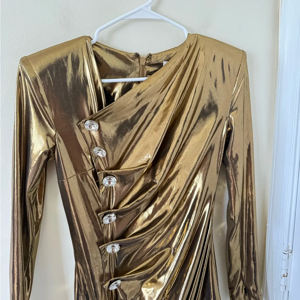 House of CB Gaby Gold Drape Mini Dress New Years Holiday - Image 3