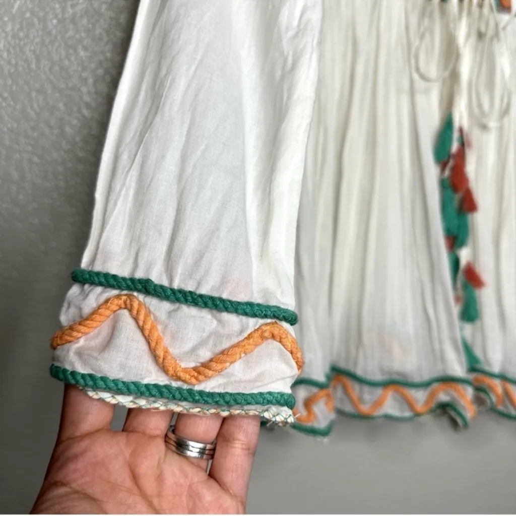 Raga Women's Coastland Boho Embroidered Long Sleeve Babydoll Swing Blouse Top XS - Image 6