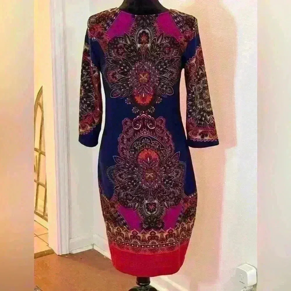 Venus Long Sleeve Midi Dress w/ Indian Floral Design - Image 4