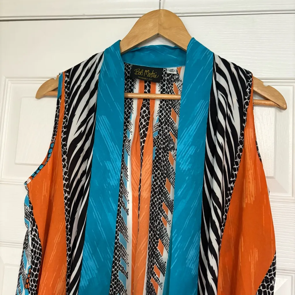 Bob Mackie Turquoise‎ And Orange Animal Print Vest Size XS - Image 3