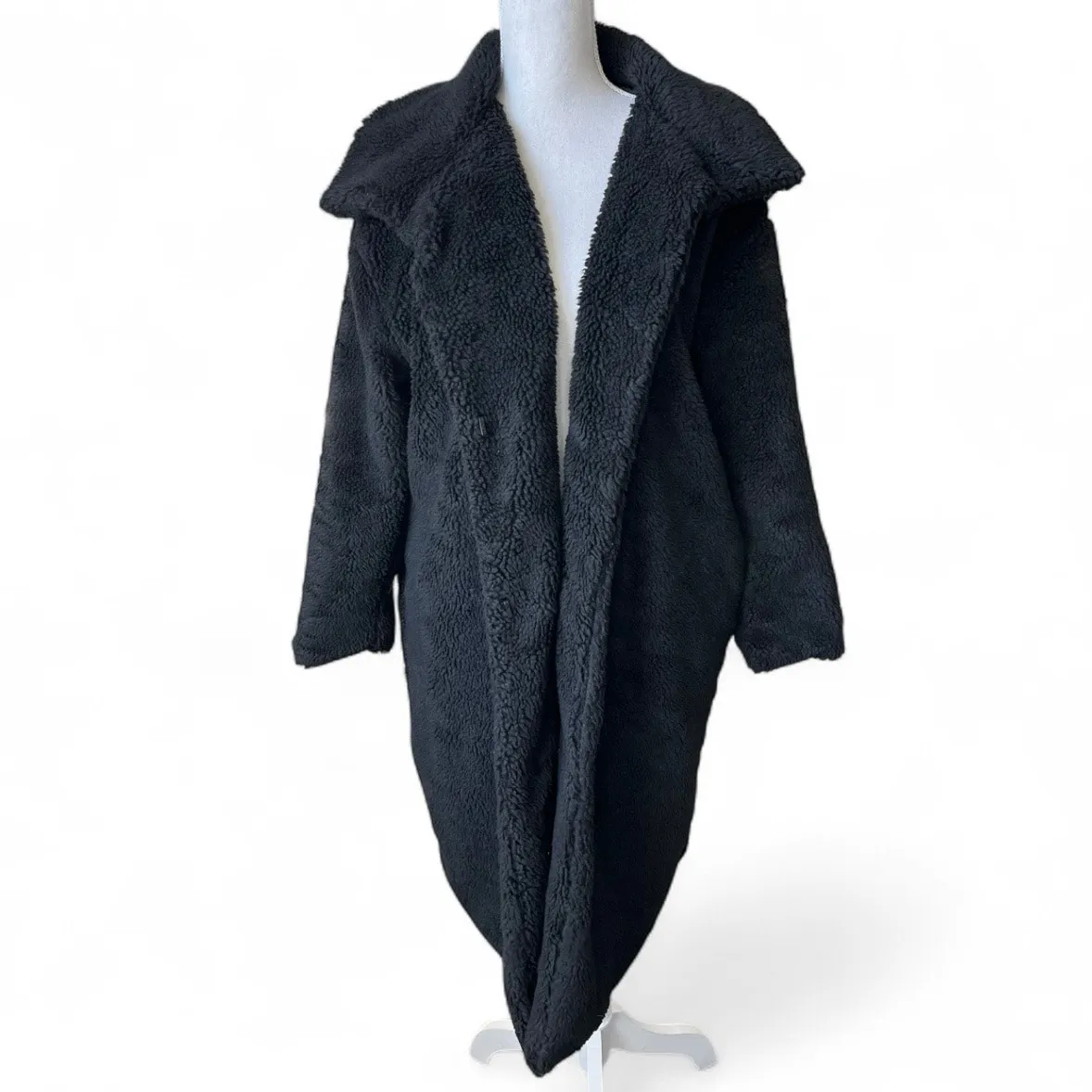 Lanshifei black teddy bear trench coat oversized winter chic minimalist cozy Size M - Image 3