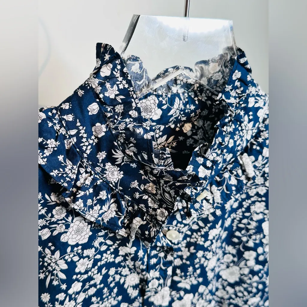 J. Crew Slim Perfect Liberty Summer Bloom Blue White Floral Print Shirt Blouse - Image 10