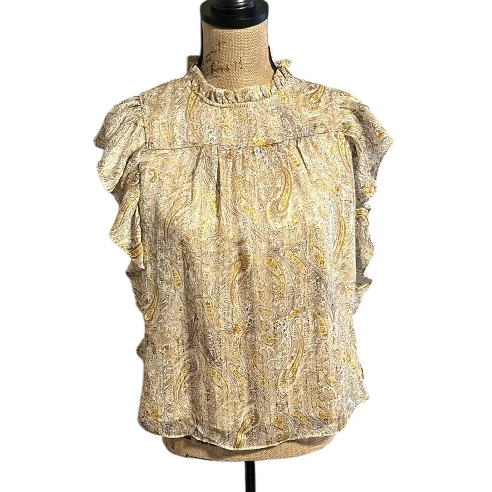 Joie Cream Flutter Sleeve Blouse with Mock Neck Ruffles - Image 2