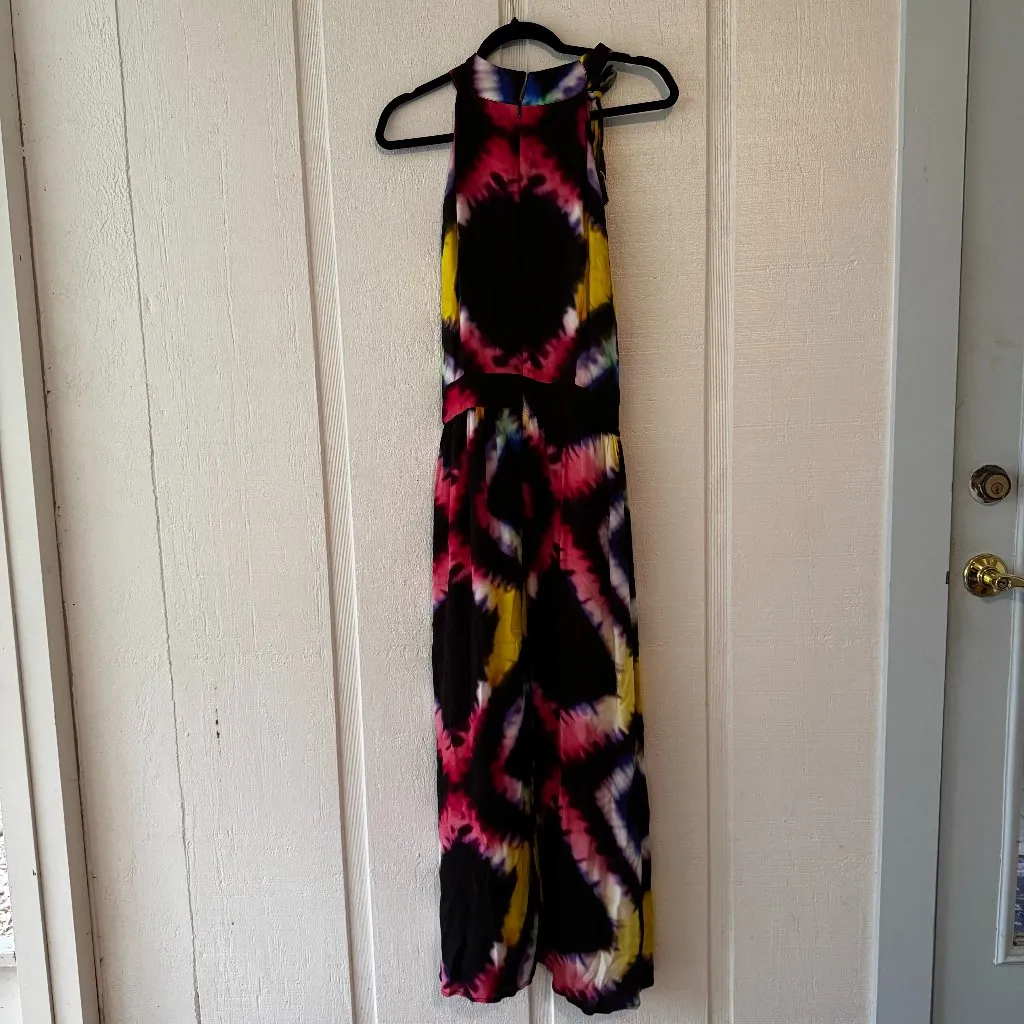 Busayo Halter Maxi Dress Tie Dye‎ Print Sleeveless Party Dress 14 Black - Image 2