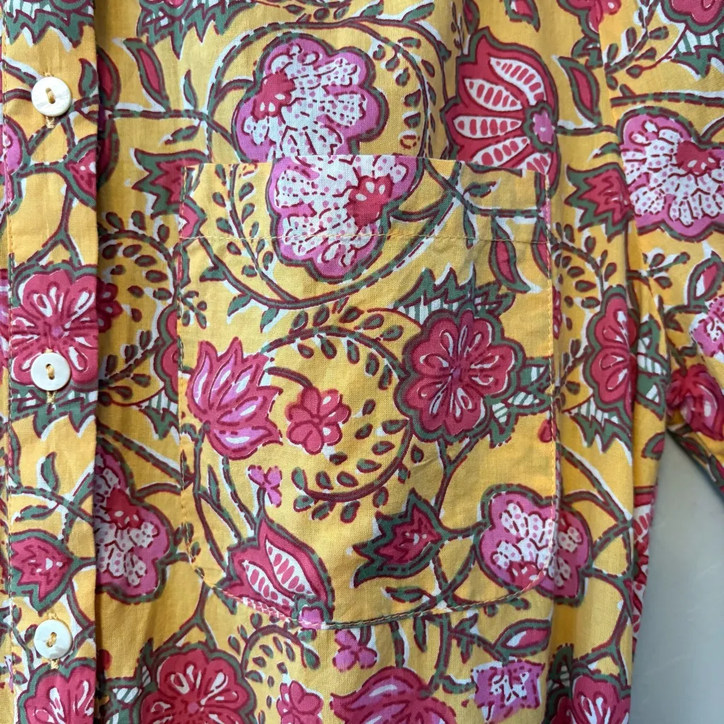 dRA Los Angeles Cassie yellow marigold floral print shirt dress size small - Image 6