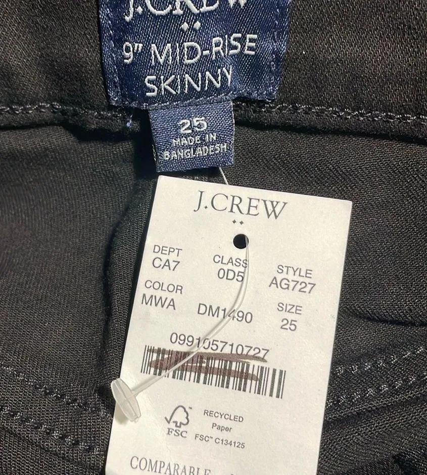 J Crew Factory 9” Mid Rise Skinny Jeans Signature Stretch Black Sz 25 NWT - Image 4