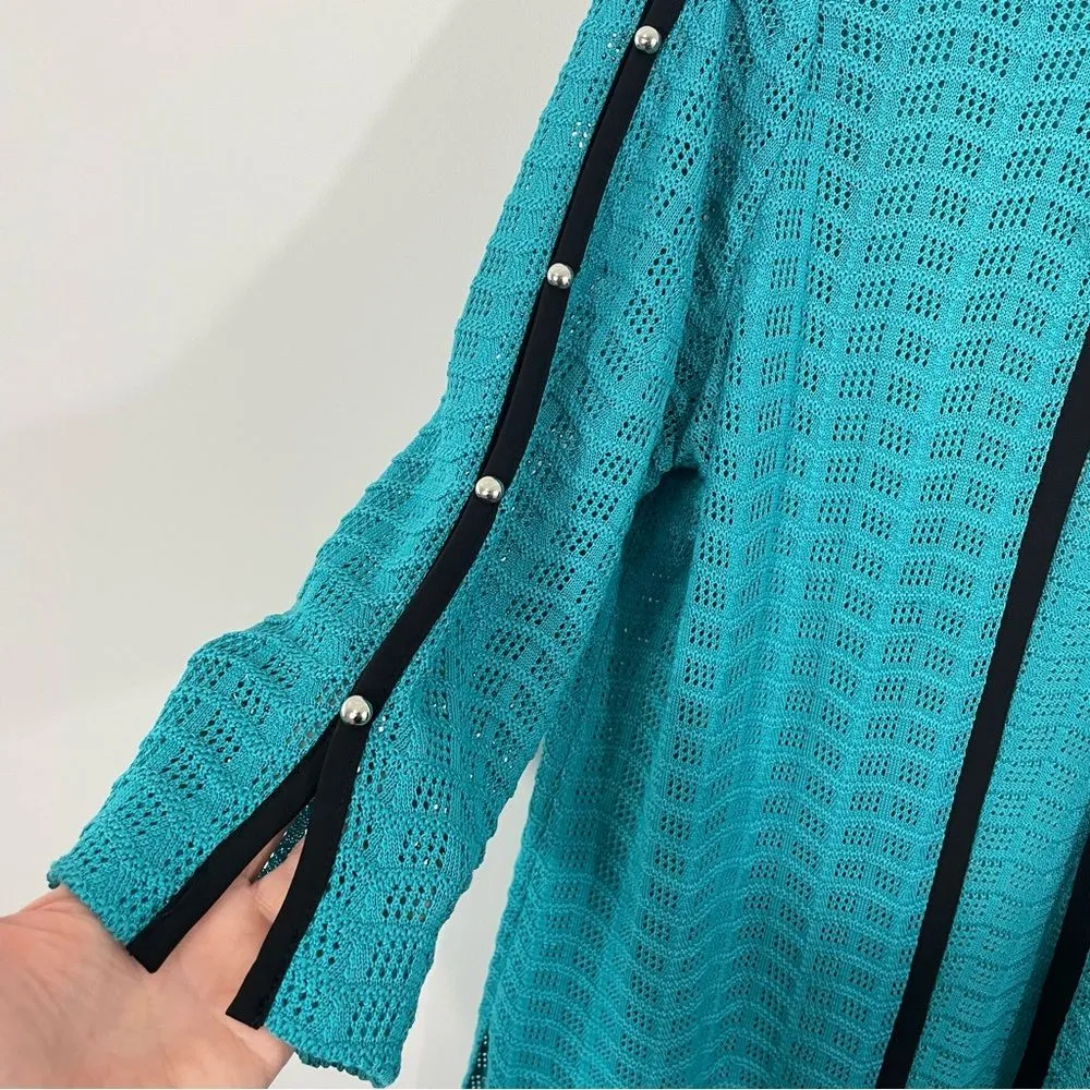 Ming‎ Wang Teal Turquoise Cardigan Jacket Black Trim Size SMALL - Image 5