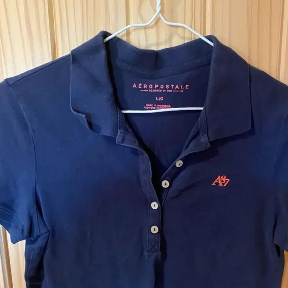 Aeropostale Women's Polo Shirt Blue Size L Short Sleeve Casual Top - Image 2