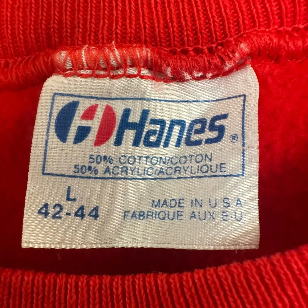 Vintage Hanes Christmas Sweatshirt Horse Sleigh Graphic Crewneck Red Women Large - Image 4