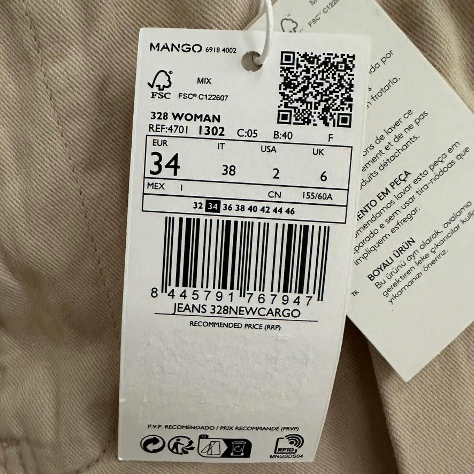 Mango Boyfriend Pocket Cargo Jeans Pants Ecru Beige NWT Size 2 - Image 9