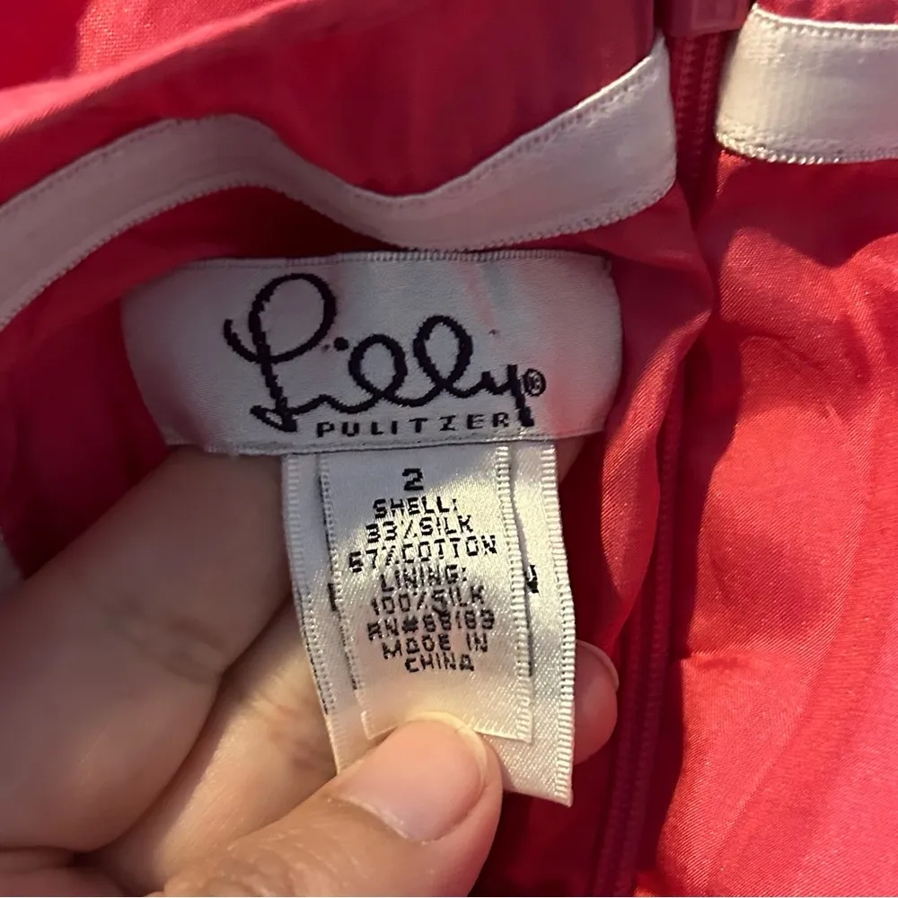 Lilly Pulitzer Parade Pink Strapless Beaded Silk/Cotton Blend Sz 2 Katrina Dress - Image 5