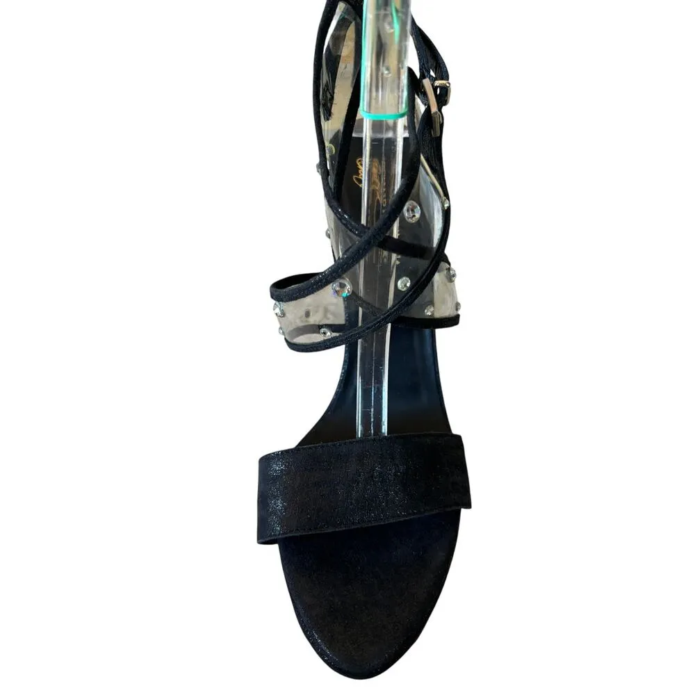 Donald Pliner Black Metallic Leather Platform Shoe Swarovski Crystals NWT $395 Size 8.5 - Image 13