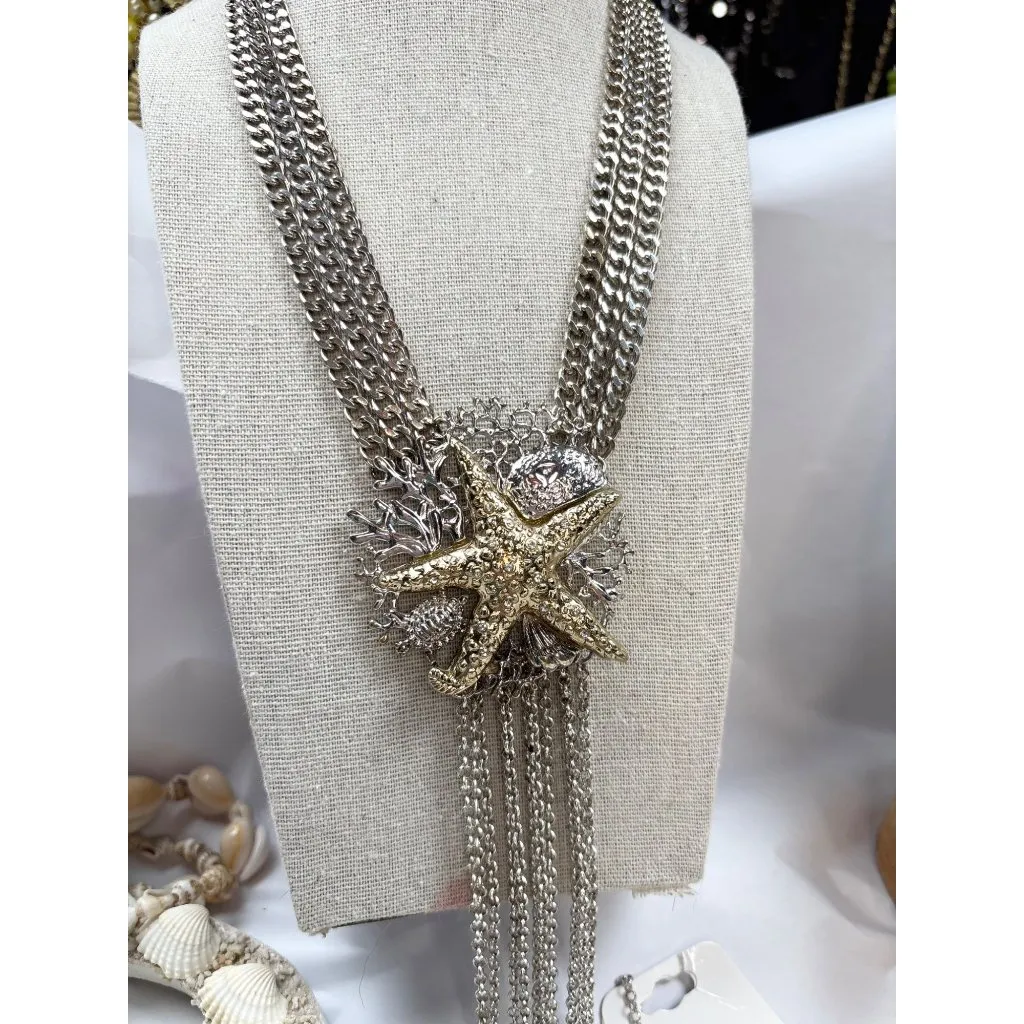 Beach-Inspired Shell & Chain Necklace Set Starfish & Seashell Designs Multi-Colo - Image 6